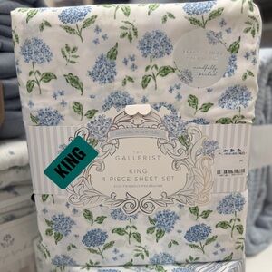 Antique floral cottage core blue hydrangea toile shabby chic farm house sheets